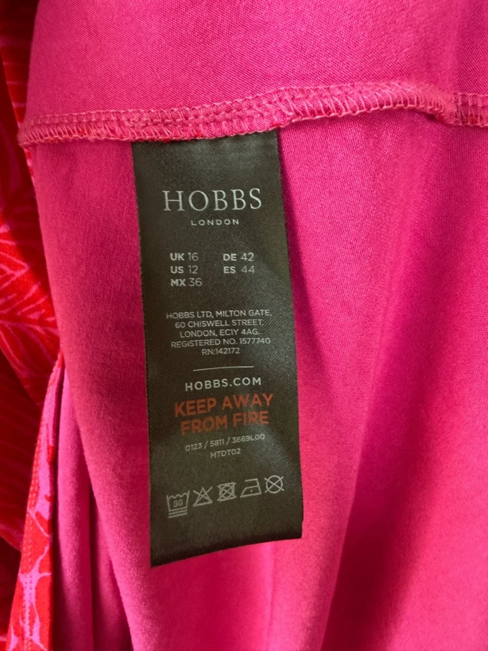 Hobbs Ann Floral Bird Jersey Dress Red Pink Short Sleeve Fit & Flare Size 12 - Picture 10 of 13